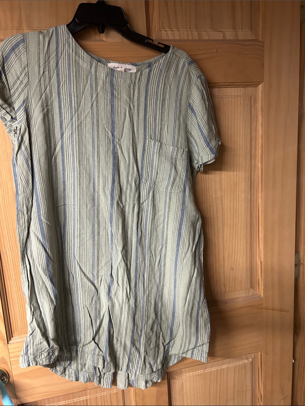 cloth & stone Light Green and Blue Striped Short Sleeve Dress